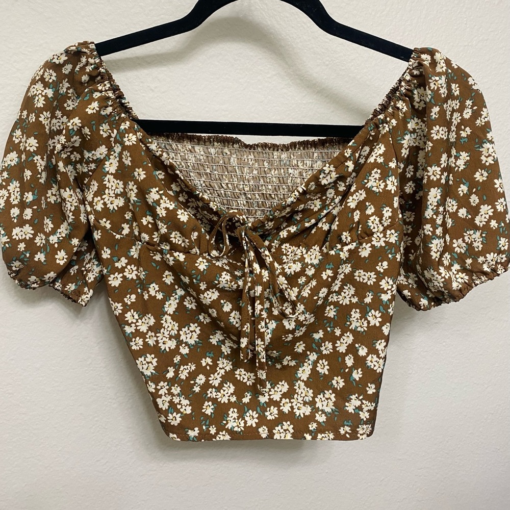 Brown Floral Spring Crop Top